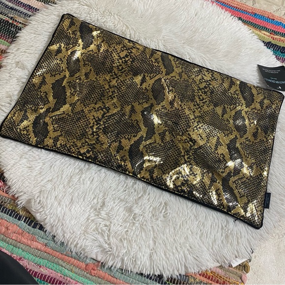 CYNTHIA ROWLEY • Black + Metallic Gold Velvet Snakeskin Decorative Pillow Cover - Picture 5 of 10